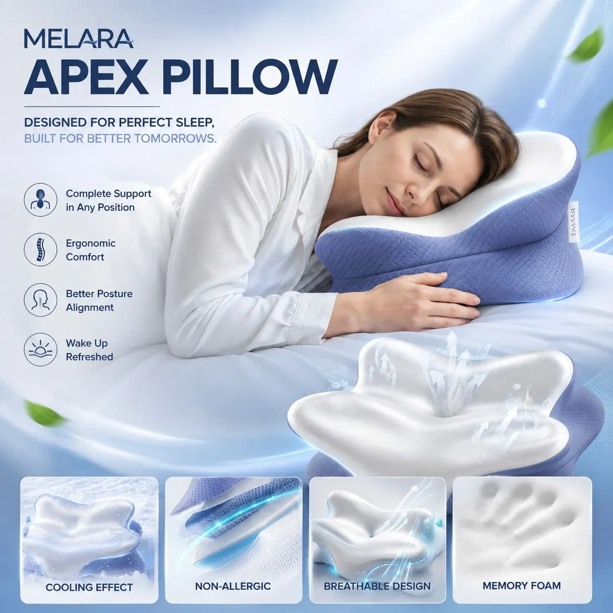 Melara Apex Pillow mit Funktionen: Kühleffekt, atmungsaktiv, Memory-Schaum